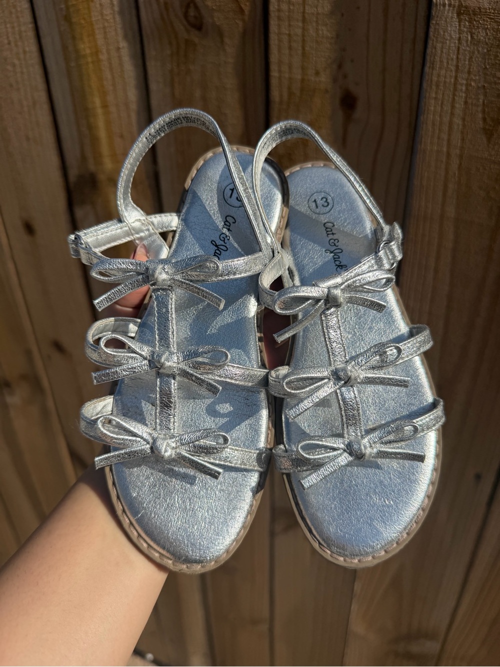 Cat & Jack Metallic Silver Girls' Bow Strap Sandals